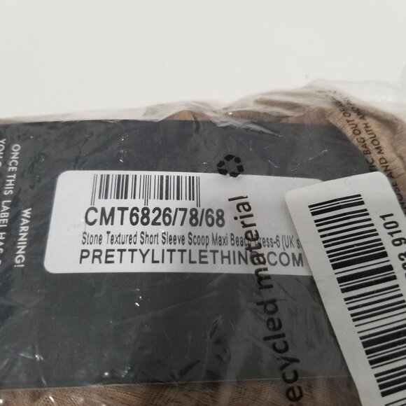 NWT PRETTYLITTLETHING BROWN TEXTURED SHORT SLEEVE SCOOP MAXI BEACH DRESS Size US - Picture 7 of 8